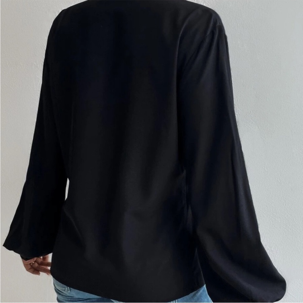 NEW! Luxe Surplice Semi Sheer Black Elegant Blouse! - Picture 5 of 5